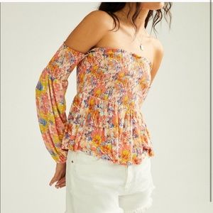 Anthropologie Floral off the shoulder smocked top